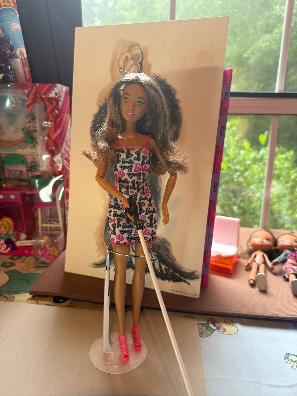 Barbie Doll in White Logo Dress with Pink Accents